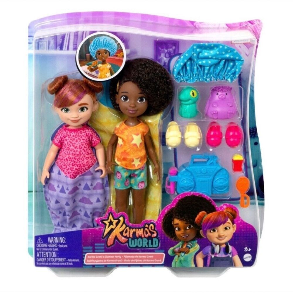 Mattel Karma's World‎ Karma Grant's Slumber Party 2 Dolls with Accessories NEW